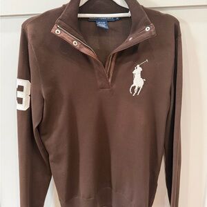 Polo Ralph Lauren Golf Big Pony #3 Merino Wool Quarter Zip Sweater Brown Women’s